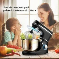 RELAX4LIFE Robot Da Cucina Con 10 Velocità, 1300 W, Impastatrice E Planetaria Multifunzionale, Basso Rumore, Testa Inclinata Regolabile, Per Pane, Dolci E Pizza (nero) -Elettrodomestici Negozio 67415160 3