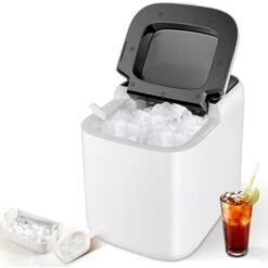 RELAX4LIFE Macchina Ghiaccio 15kg/24 Ore, 9 Cubetti Di Ghiaccio In 6 Minuti Cubetti, Macchina Del Ghiaccio Con Serbatoio D’Acqua 2 L, Cestello E Paletta Per Casa Ufficio Ristorante Bar