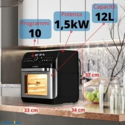 PremierTech Friggitrice Ad Aria Da 12 Litri, 12 Funzioni, Touch Screen, Timer , Acciaio Inox - PT12LAF -Elettrodomestici Negozio 70294367 3