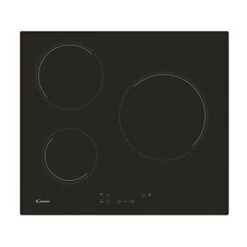 Candy CH63CC, Piastra In Vetroceramica, 3 Zone, 60 Cm, 10 Livelli Di Potenza, 5,5 W, Comandi Centrali, Blocco Di Sicurezza, Indicatore Di Calore, Allarme Surriscaldamento E Perdite, Nero