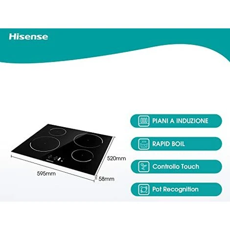 Hisense I6421C - Piano Cottura A Induzione, Vetroceramica, 4 Zone Di Cottura, Funzione Power Boost, Timer Di Cottura, Nero, 595 × 58 × 520 Mm 4 Hisense I6421C - Piano Cottura A Induzione, Vetroceramica, 4 Zone Di Cottura, Funzione Power Boost, Timer Di Cottura, Nero, 595 × 58 × 520 Mm - immagine 2