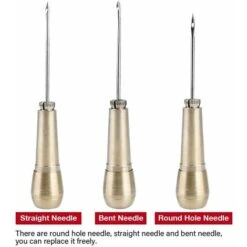 Strumento Per La Riparazione Di Scarpe A Cono Per Cucire, Libro Rilegato In Pelle, 3 Aghi + Manico In Rame -Elettrodomestici Negozio 71374811 5