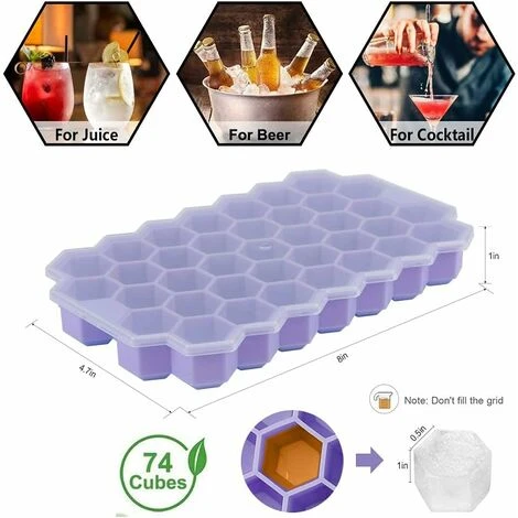 Confezione Da 2 Vassoi Per Cubetti Di Ghiaccio Flessibili In Silicone Con Coperchio, Vassoi Per Cubetti Di Ghiaccio Flessibili Impilabili E Sicuri 5 Confezione Da 2 Vassoi Per Cubetti Di Ghiaccio Flessibili In Silicone Con Coperchio, Vassoi Per Cubetti Di Ghiaccio Flessibili Impilabili E Sicuri - immagine 3