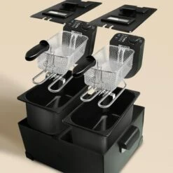 Aigostar Feast - Friggitrice Doppia Vasca. Capacità Totale 6L, 2 Cestelli Da 3L. Controllo Termostatico, Coperchi Con Finestre. Friggitrice Elettrica Professionale Senza BPA.3600W -Elettrodomestici Negozio 72603474 3