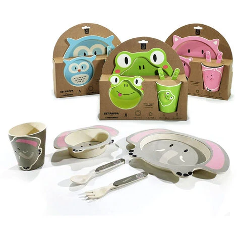 Set Pappa 5pz Stoviglie Per Bambini In Melamina Svezzamento Piatto Ciotola Tazza 7 Set Pappa 5pz Stoviglie Per Bambini In Melamina Svezzamento Piatto Ciotola Tazza - immagine 5