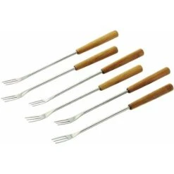 KUHN RIKON 32205 - Forchette Per Fonduta Di Formaggio, In Bambù, 6 Pezzi, In Acciaio Inox, Colore: Argento/Marrone, 26,5 X 1,5 X 1,5 Cm