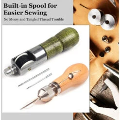 Strumento Per Cucire In Pelle Cucitrice A Mano Punteruolo Per Cucire Riparazione Per Tappezzeria Strumento Per Cucire Con 1 Filo Di Cera 2 Aghi Per Tessuto In Pelle (marrone) -Elettrodomestici Negozio 77493579 5
