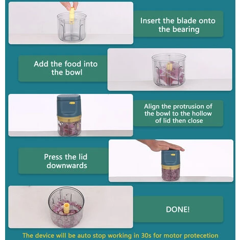 Tritatutto Elettrico Mini Tritatutto Per Cipolle 3 Lame Affilate Frullatore Per Aglio Portatile Mini Mixer Per Condimento 230 Ml (blu) 6 Tritatutto Elettrico Mini Tritatutto Per Cipolle 3 Lame Affilate Frullatore Per Aglio Portatile Mini Mixer Per Condimento 230 Ml (blu) - immagine 4