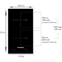 PT-PC2I PremierTech Piano Cottura Induzione 30cm 2 Fuochi Da Incasso Funzione Boost Touch Control Display Led Vetro Front Edge 9 PT-PC2I PremierTech Piano Cottura Induzione 30cm 2 Fuochi Da Incasso Funzione Boost Touch Control Display Led Vetro Front Edge -Elettrodomestici Negozio 77553661 3