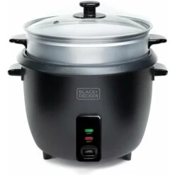 Black & Decker BLACK+DECKER BXRC1800E , Cuociriso, 700W, Capacità 1.8L, Rivestimento Antiaderente, Funzione Di Cottura E Mantenimento In Caldo, Accessorio Per La Cottura A Vapore. Bianco