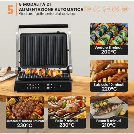 GOPLUS Bistecchiera Elettrica Per Panini, Controllo Indipendente Della Temperatura E Vassoio Rimovibile A Doppio Rivestimento, Funzione Di Timer, Apertura A 180¡ã 6 GOPLUS Bistecchiera Elettrica Per Panini, Controllo Indipendente Della Temperatura E Vassoio Rimovibile A Doppio Rivestimento, Funzione Di Timer, Apertura A 180¡ã - immagine 4