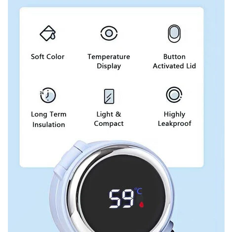 Bottiglia Isolata Sottovuoto Intelligente Da 420 Ml Display Della Temperatura In Tempo Reale LED Touch Screen Bottiglia Sottovuoto In Acciaio Inossidabile Tazza Da Viaggio (blu) 6 Bottiglia Isolata Sottovuoto Intelligente Da 420 Ml Display Della Temperatura In Tempo Reale LED Touch Screen Bottiglia Sottovuoto In Acciaio Inossidabile Tazza Da Viaggio (blu) - immagine 4