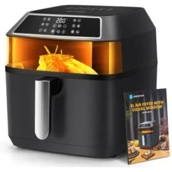 Aigostar Zane - Friggitrice Ad Aria Da 8 Litri E 1700W Con Ampia Finestra Di Visualizzazione. 12 Impostazioni Di Menu Preimpostate, Comandi Luminosi , Touch Screen LED, Con Ricettario, BPA FREE