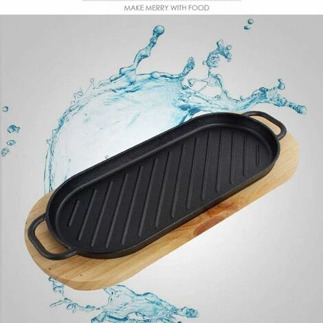 MINKUROW Bistecchiera A Piastra Piana In Ghisa Con Vassoio In Legno Piastra Teppanyaki Antiaderente Per Cucina Domestica 5 MINKUROW Bistecchiera A Piastra Piana In Ghisa Con Vassoio In Legno Piastra Teppanyaki Antiaderente Per Cucina Domestica - immagine 3