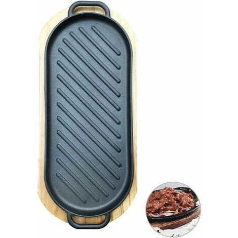 MINKUROW Bistecchiera A Piastra Piana In Ghisa Con Vassoio In Legno Piastra Teppanyaki Antiaderente Per Cucina Domestica 6 MINKUROW Bistecchiera A Piastra Piana In Ghisa Con Vassoio In Legno Piastra Teppanyaki Antiaderente Per Cucina Domestica - immagine 4