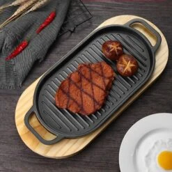 MINKUROW Bistecchiera A Piastra Piana In Ghisa Con Vassoio In Legno Piastra Teppanyaki Antiaderente Per Cucina Domestica 11 MINKUROW Bistecchiera A Piastra Piana In Ghisa Con Vassoio In Legno Piastra Teppanyaki Antiaderente Per Cucina Domestica -Elettrodomestici Negozio 88623721 5