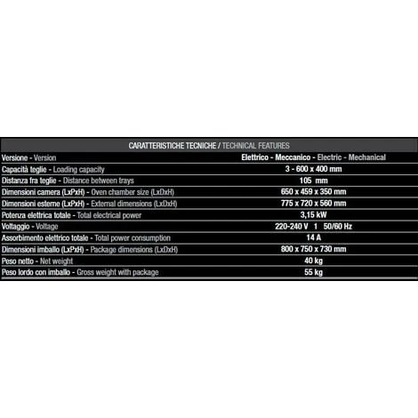 Forno Tecnodom 600 Meccanico Porta A Bandiera Sinistra Meccanico A Convezione, Senza Grill, 3 Teglie O Griglie 600 X 400 Mm 4 Forno Tecnodom 600 Meccanico Porta A Bandiera Sinistra Meccanico A Convezione, Senza Grill, 3 Teglie O Griglie 600 X 400 Mm - immagine 2