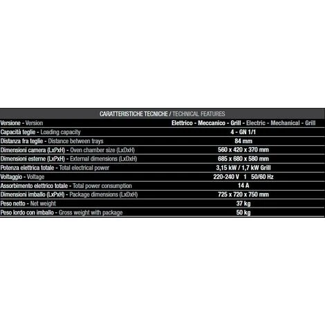 Forno Tecnodom 04 Grill Meccanico Porta A Bandiera Destra Meccanico A Convezione, Con Grill, 4 Teglie O Griglie GN 1/1 4 Forno Tecnodom 04 Grill Meccanico Porta A Bandiera Destra Meccanico A Convezione, Con Grill, 4 Teglie O Griglie GN 1/1 - immagine 2