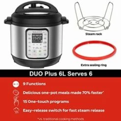 Instant Pot Pentola A Pressione Elettrica DUO PLUS 5.7L. 15 Programmi Intelligenti: Pentola A Pressione, Pentola Riso, Pentola A Cottura Lenta, Cottura A Vapore -Elettrodomestici Negozio 89660522 3