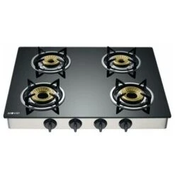 Buck Muvip Cucina A Gas A 4 Fuochi In Acciaio Inox - Vetro Temperato - Accensione Piezoelettrica - Bruciatore In Ghisa Estraibile