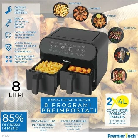PremierTech Friggitrice Ad Aria Da 8 Litri - Doppio Cestello/cassetto - PT8LAF 4 PremierTech Friggitrice Ad Aria Da 8 Litri - Doppio Cestello/cassetto - PT8LAF - immagine 2