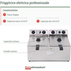 Friggitrice Elettrica Professionale 13+13 Litri Doppia Vasca In Acciaio Inox Per Pub Bar Ristoranti Da Banco -Elettrodomestici Negozio 91343477 2
