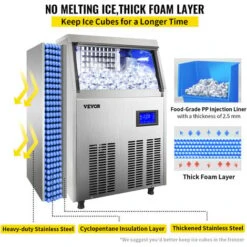 VEVOR Macchina Elettrica Per Cubetti Di Ghiaccio Commerciale Produttivita 50kg/24h, Macchina Da Terra Per Cubetti Ghiaccio Commerciale Con Schermo LCD In Acciaio Inox, Macchina Per Ghiaccio Da Cucina -Elettrodomestici Negozio 92083053 5