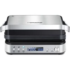 AMZCHEF 4-IN-1 Macchina (Grill Elettrico, Piastra, Piastra Panini, Waffle Maker) - 2000W Grill Elettrico Con 4 Piastre Antiaderenti Intercambiabili -180° Riscaldamento A Doppia Piastra Regolabile
