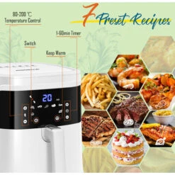 Aigostar White Cube - Friggitrice Ad Aria 7L 1900W, Friggitrice Senza Oilo 5-in-1, 7 Funzioni Preimpostate Con Schermo LED Cestello Removibile Anti Aderente, Mantenimento Calore, 20 Ricette Senza BPA -Elettrodomestici Negozio 93438062 4