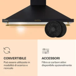 Klarstein Montblanc 90 - Cappa Aspirante, 610 M³/h, 165 W, 2 X 1,5 W, LED, Barra Per Utensili -Elettrodomestici Negozio 94663505 5