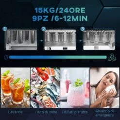 HOMCOM Macchina Per Il Ghiaccio Autopulente Con 2 Dimensioni Di Cubetti, 15kg In 24h, Serbatoio 2.1L -Elettrodomestici Negozio 96084962 4