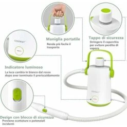 COSTWAY 1000W Pulitore A Vapore Multiuso, Macchina A Vapore Portatile Con 10 Accessori Serbatoio Da 300 Ml, Pulizia A Vapore Con Tubo Flessibile Per Cucina Bagno Finestre (Verde) -Elettrodomestici Negozio 96369147 3