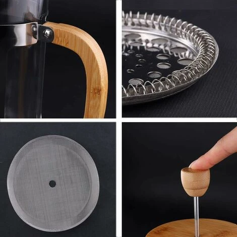 Caffettiera ITench Press, 350ml 12oz 1-2 Tazze ITench Press, Piccola Pressa Per Tè In Vetro Borosilicato Con Manico In Bambù 5 Caffettiera ITench Press, 350ml 12oz 1-2 Tazze ITench Press, Piccola Pressa Per Tè In Vetro Borosilicato Con Manico In Bambù - immagine 3