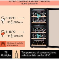 Klarstein Vinamour 66 Duo - Frigorifero Per Vini, 2 Zone, 204 L/79 Bottiglie, 5-18 °C, Touch -Elettrodomestici Negozio 97203076 3