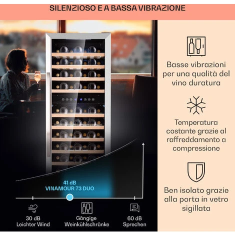 Klarstein Vinamour 73 Duo - Frigorifero Per Vini, 2 Zone, 192 L/73 Bottiglie, 5-18 °C, Touch 6 Klarstein Vinamour 73 Duo - Frigorifero Per Vini, 2 Zone, 192 L/73 Bottiglie, 5-18 °C, Touch - immagine 4