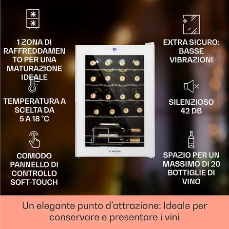 Klarstein Klarstein Shiraz 20 Uno - Frigorifero Per Vini, 53 L, 20 Bottiglie, Pannello Di Controllo Touch, 5-18°C 4 Klarstein Klarstein Shiraz 20 Uno - Frigorifero Per Vini, 53 L, 20 Bottiglie, Pannello Di Controllo Touch, 5-18°C - immagine 2