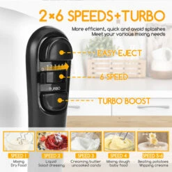 Aigostar Pudding - Sbattitore Elettrico, 6 Velocità E Turbo, Frusta Elettrica, 400W, Miscelazione Silenziosa. Dotato Di 2 Fruste, 2 Ganci Impastatori, Frusta E Contenitore. -Elettrodomestici Negozio 98499045 3