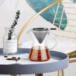 Caffettiera Pour Over Con Filtro In Acciaio Inossidabile, Caraffa In Vetro Borosilicato Con Manico, Non Sono Necessari Filtri Di Carta (400 Ml) -Elettrodomestici Negozio 99783565 3