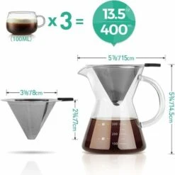 Caffettiera Pour Over Con Filtro In Acciaio Inossidabile, Caraffa In Vetro Borosilicato Con Manico, Non Sono Necessari Filtri Di Carta (400 Ml) -Elettrodomestici Negozio 99783565 4